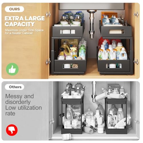 2 Packs 21IN Depth Under Sink Organizer (Black / 2 Pack-21"Dx11.6"-16.7" H)