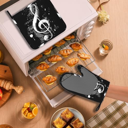 Black Notes Oven Mitts and Pot Holders Sets Non (Black Notes)