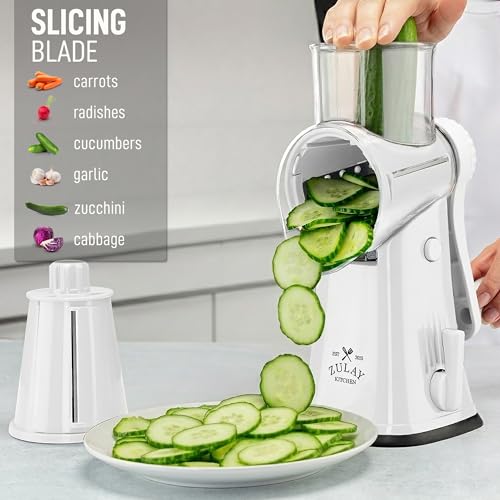 Rotary Cheese Grater Manual Hand Crank 5 Blade Shredder (5 Blades / White)