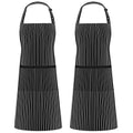 2 Pack Adjustable Bib Apron Thicker Waterdrop Resistant with 2 Pockets Cooking Kitchen Aprons for Women Men Chef (Stripe Black Pin / 2 Polyester)