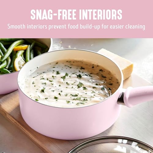 2.5QT Ceramic Nonstick Saucepan with Glass Lid (2.5 Quarts / Pink)