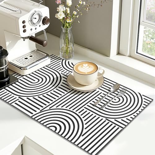 Geometric Dish Drying Mat (Geometric-Black / 12" X 20")