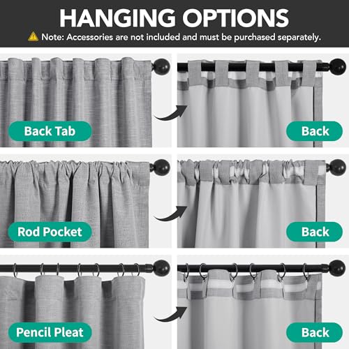 Faux Linen 100% Blackout Curtains with Hidden Tabs & Pleat Tape (Grey/100% Blackout / 50"W x 84"L (Pack of 2))