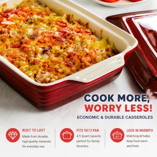 4.5 Quart Ceramic Casserole Dish with Lid (Gradient Red)