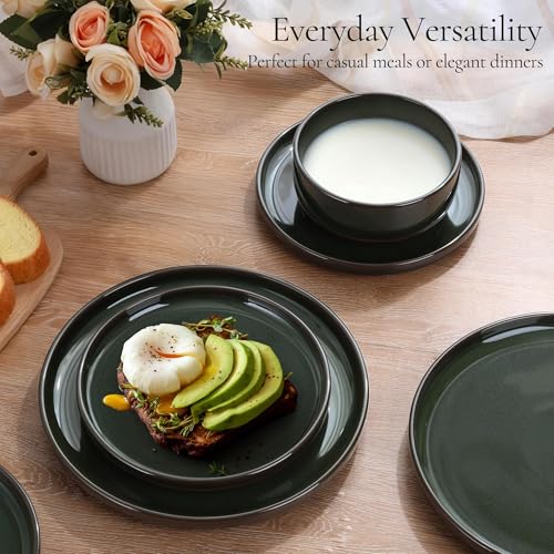 Stoneware Dinnerware Sets for 4 (Blackish Green / Service for 4)