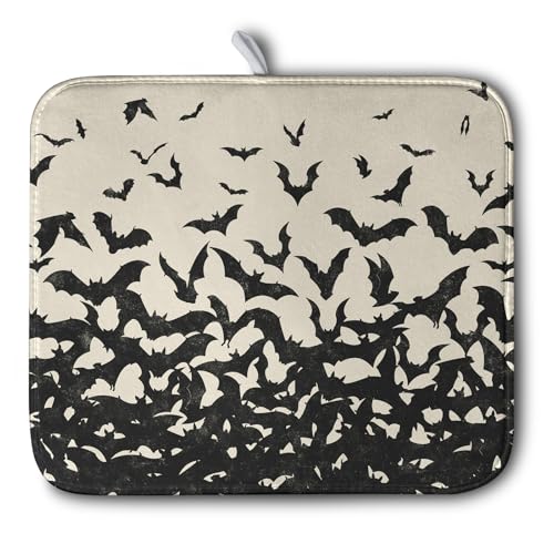 Halloween Bats Halloween Dish Drying Mat for Kitchen Counter 16x18 Inch Microfiber Absorbent Drying Mats Washable Dishes Drainer Mats Reusable Dish Rack Pad for Coffee Bar (Halloween Bats-b / 16" x 18")