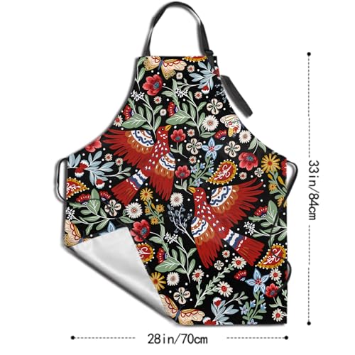 National Bird Adjustable Apron Flowers Printed Kitchen Cooking Griling Apron with Pockets (33" x 28"(Pack of 1) / National Bird Black)