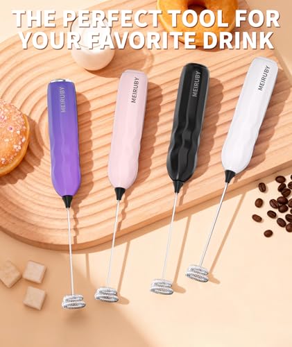 2 Pack Milk Frother Handheld with Stand (White / Pink)