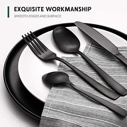 48 Piece Matte Black Silverware Set with Steak Knives