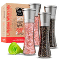 Original Stainless Steel Sea Salt and Pepper Grinder Set of 4 (Clear Glass / 4pk)