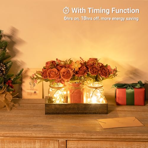 Fall Centerpieces for Tables Dining Room Decor with Mason Jar Lights (Orange / small)
