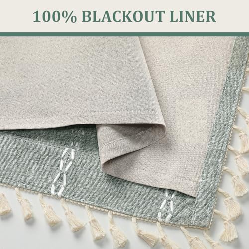 Teal 100% Boho Blackout Curtains 63 Inch 2 Panels with Tassels (Teal Green / 52"W x 63"L (Pack of 2))