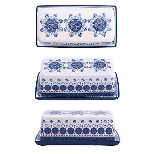 Blue Talavera Ceramic Butter Dish with Lid (Blue Talavera / Large)