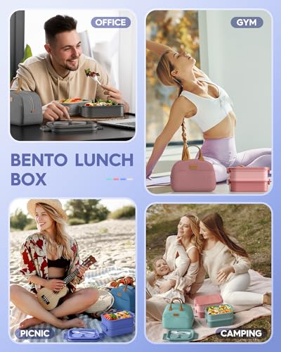 Adults Bento Lunch Box Set with Thermo Bag (Lavender Purple)