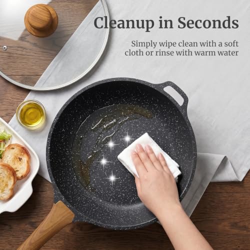 12 Inch 5 QT Nonstick Deep Frying Pan with Glass Lid (Gray / 12 Inch/5 QT)