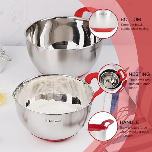Stainless Steel Mixing Bowls with Lids Set (Red)