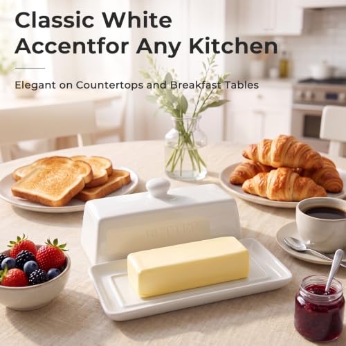 Butter Dish With Lid for Countertop (White)