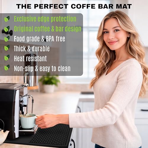 Coffee & Bar Mat For Countertop With "Edge Protection" (Black / 24" x 12")