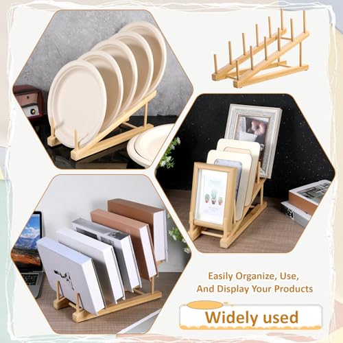 5 Pack Wooden Dish Rack Wooden Plate Stands for Display Multi Tier Plate Holder Cabinet Organizer