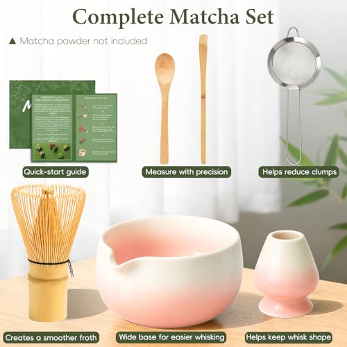 Matcha Whisk Set with Ceramic Bowl & Bamboo Chasen (Gradient Pink)
