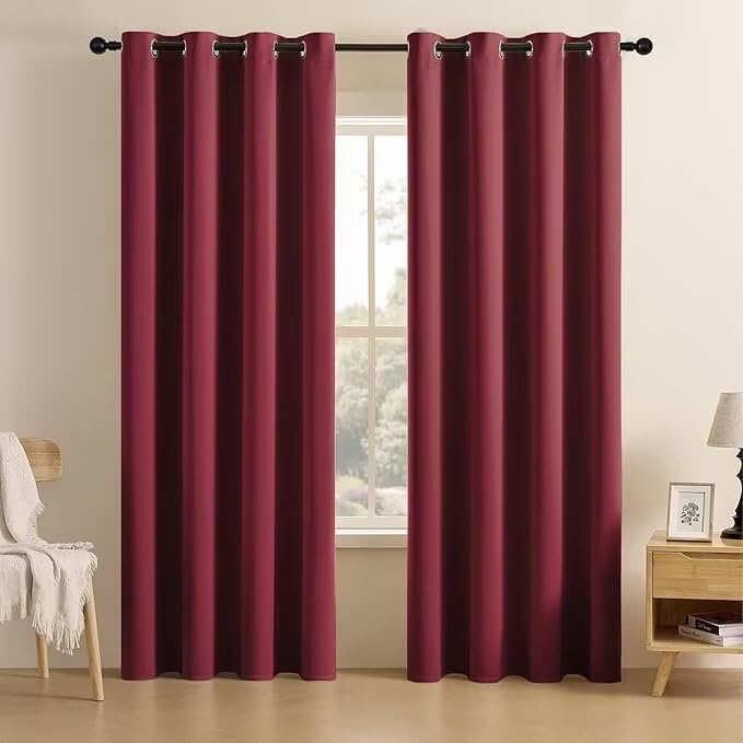 Blackout Curtains for Bedroom 84 inch Long 2 Panels (Burgundy Red / 52"W x 84"L (Pack of 2))
