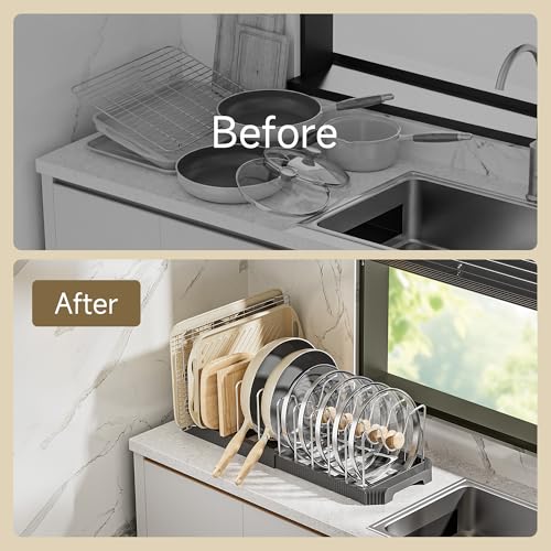 Pots and Pans Organizer under Cabinet (Black / 12 Adjustable Dividers)