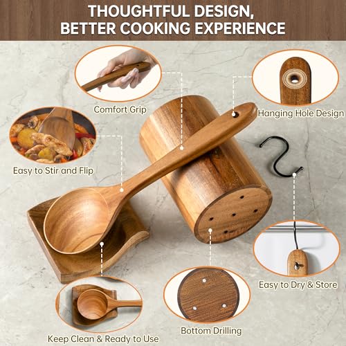 12 PCS Natural Acacia Wooden Utensil Set Wooden Spoons for Cooking (12 PCS SET)
