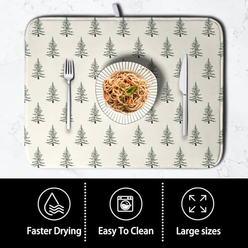 Christmas Tree Dish Drying Mat Winter Xmas Holiday Drying Mats Microfiber Absorbent Dishes Drying Pad Reusable Washable Kitchen Countertop Protector Dish Drainer Rack Mat 18x24 Inch (Christmas Tree / 18" x 24")
