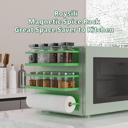 Magnetic Spice Rack For Refrigerator Magnetic Fridge Shelf For Kitchen Spice Organizer Magnetic Shelf For Fridge Space Saving Green 4 Pack With Magnetic Paper Towel Holder (4 Pack / Green)