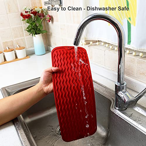 Small Dish Drying Mat for Kitchen Counter (Lava Red / 17" x 6")
