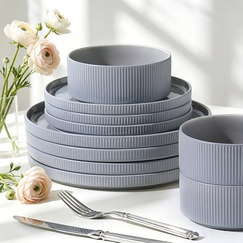 Stoneware Dinnerware Sets for 4 (Light Blue / 4-Set(12pcs))