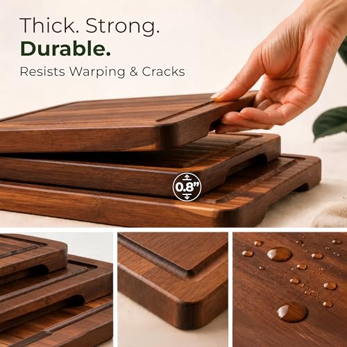 Acacia Wood Cutting Board Set of 3 with Holder