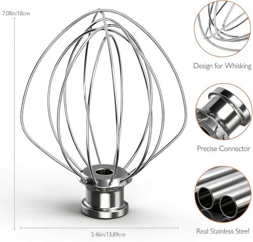KN256 Stainless Steel 6 Wire Whisk for KitchenAid 6 Qt Stand Mixer