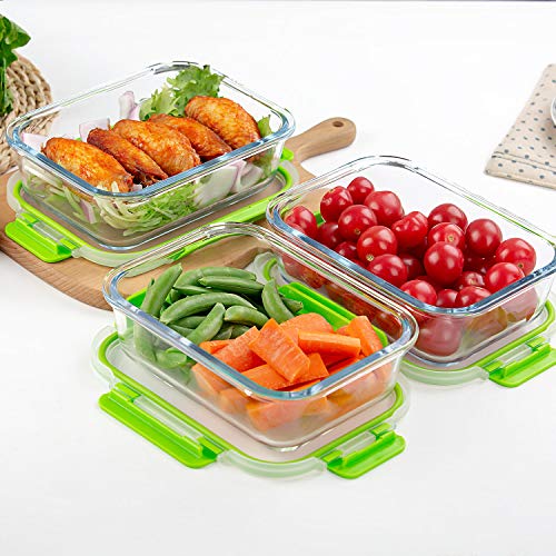 Glass Containers for Food Storage with Lids (Green)