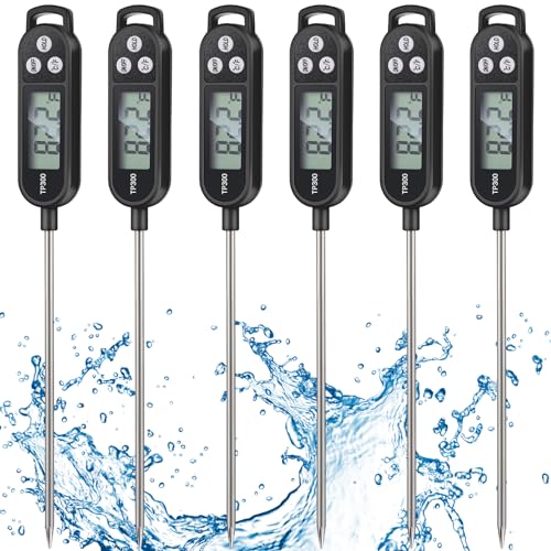6 Pcs Instant Read Meat Thermometer Long Probe (Black)