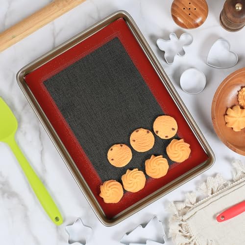 Perforated Silicone Baking Mats for Quarter Sheet (Black Background with Red Trim / (8.25'' x 11.75'') Quarter Sheet)