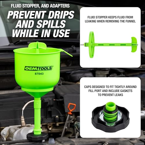 No Spill Professional Quality Coolant Funnel Kit with 5 Adapters (Professional Quality)