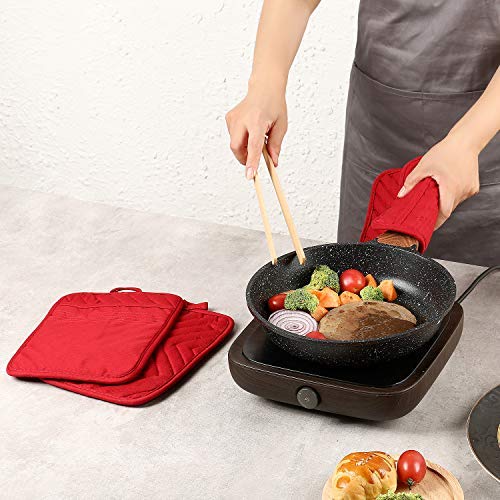 Oven Pot Holder with Pocket Cotton Heat Resistant Coaster Potholder Kitchen Hot Pad Oven Mitts for Cooking and Baking Square 7"x9" (Red / 5 Count - Cotton)