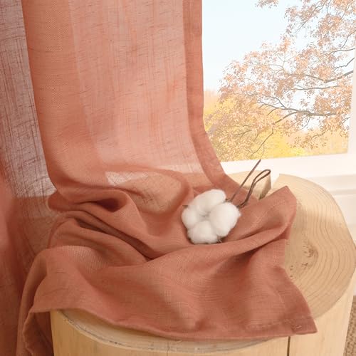 Terracotta Linen Kitchen Curtains 36 Inch Length (Terracotta / 30"W x 36"L (Pack of 2))