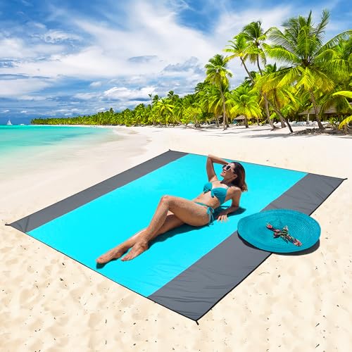 Beach Blanket Mat Waterproof Sandproof for 2 (Solid - Gray Blue / 79" X 83"（1-4person）)