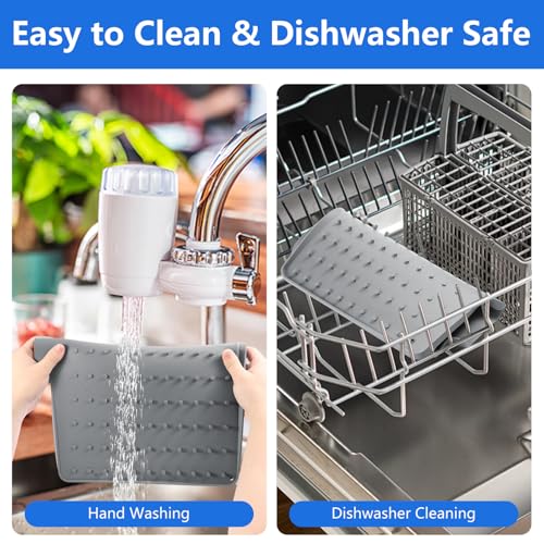 Silicone Dish Drying Mat for Kitchen Counter (Gray)