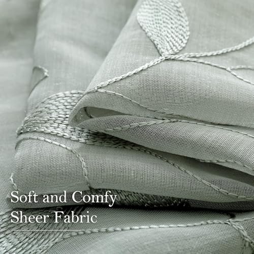 Sage Green Kitchen Curtains Leaf Embroidered (52"W x 45"L (Pack of 2) / 1-sage Green)