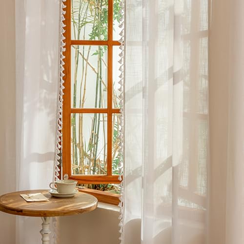 Boho Farmhouse White Long Curtains for Living Room (Z-pure White / 50"W x 90"L (Pack of 2))