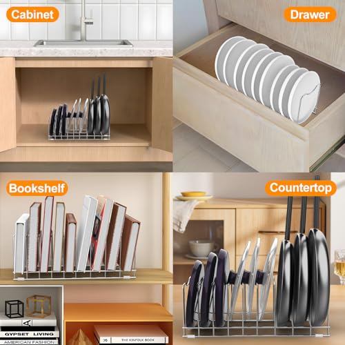 Pot Lid Organizer Pan Lid Organizer Kitchen Pot Lid Rack Suitable for Bakeware Dish Plate (2 Pack)