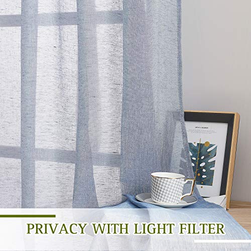 Linen Textured Semi Sheer Curtains 84 inches Length (52"W x 84"L (Pack of 2) / Sea Mist)