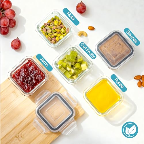 5Pack 5oz Small Glass Storage Containers Set With Lids (Grey / 5oz)
