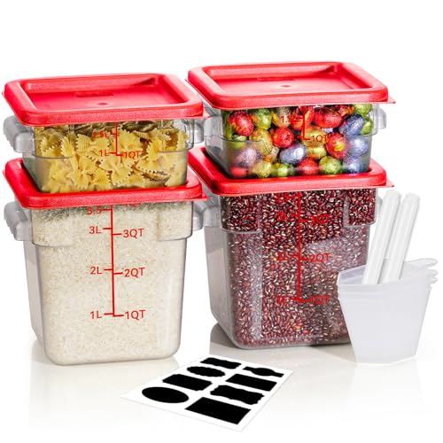 2QT&4QT 4PCS NSF Commercial Clear Food Storage Containers with Lids (A1-2QT&4QT-RED)