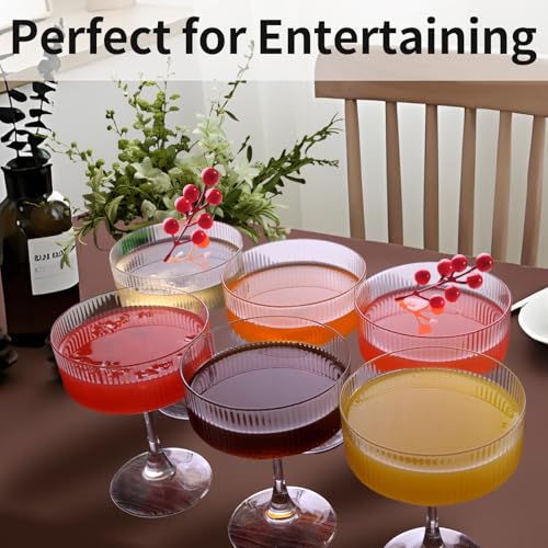 11oz Large Vintage Coupe Glasses Set of 6 (Ribbed Martini Glasses)