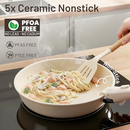 Nonstick Pots and Pans Set (Cream / 25 Pack)