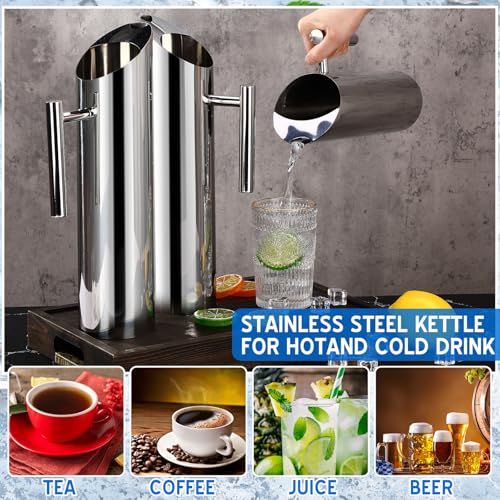 6 Pack 70oz 2l Stainless Steel Water Pitcher Modern Metal Pitcher (70 oz / Silver)